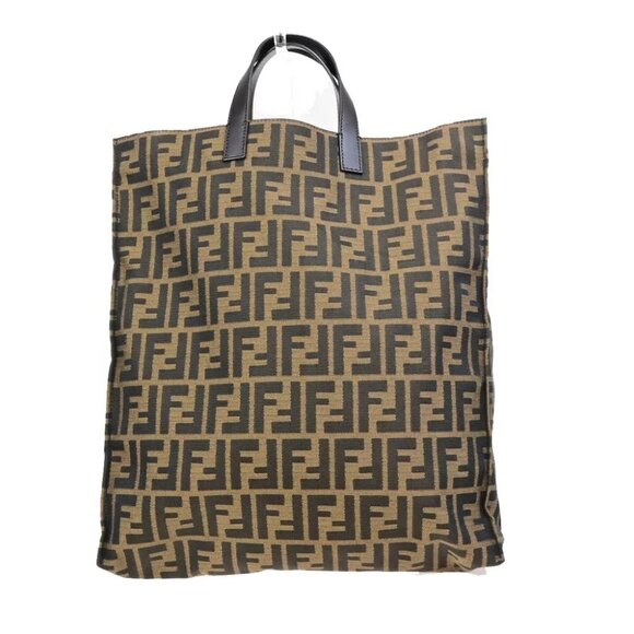 FENDI Logo Zucca Pattern Hand Tote Bag Canvas Leather Brown GHW Italy 77ED317 - Picture 1 of 16